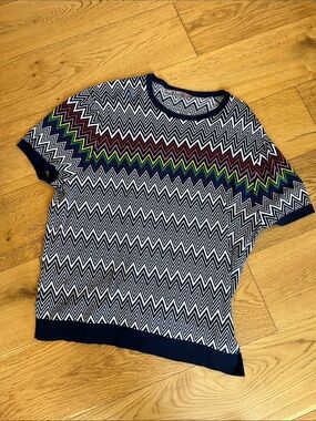 Mr. Turk Chevron Knit Short Sleeve Top with Multicolor Stripe
